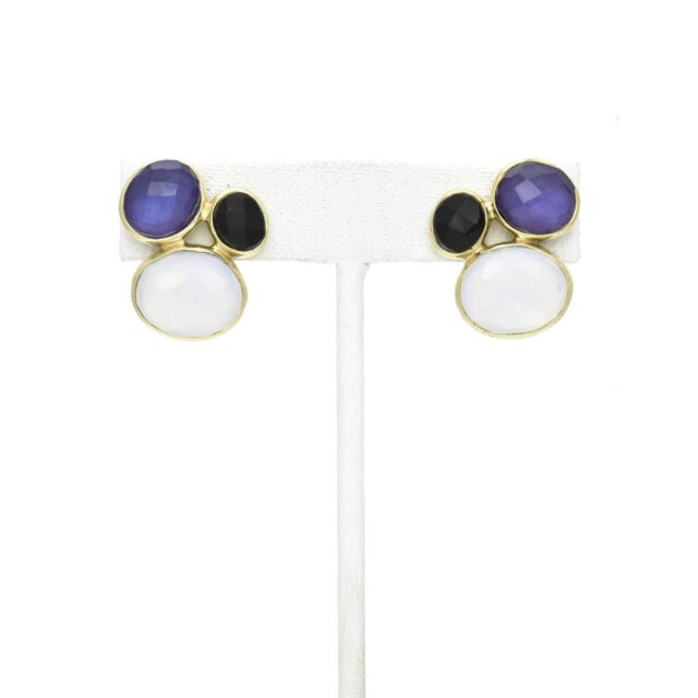 Three Oval Stones Button Earring