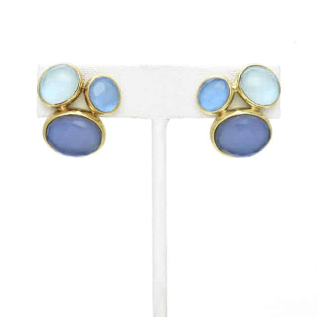 Three Oval Stones Button Earring