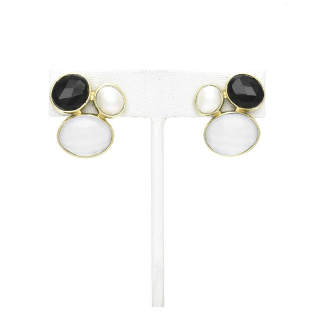 Three Oval Stones Button Earring