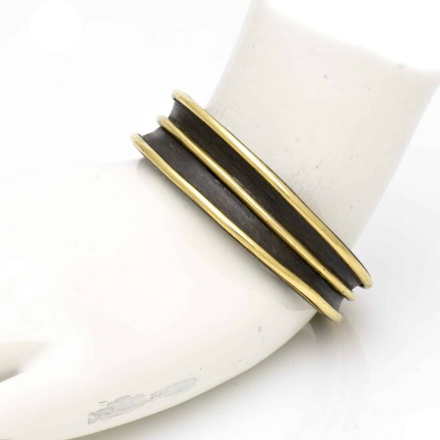 Steel Bangle with Triple Gold Line