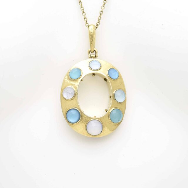 Open Oval Pendant with Double Sided Round Stones