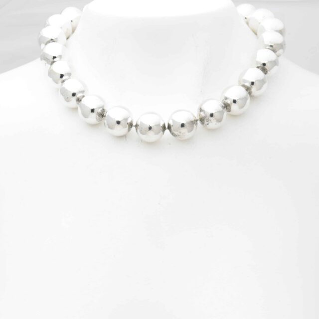 Hammered Large Fine Silver Ball Necklace 3/4"