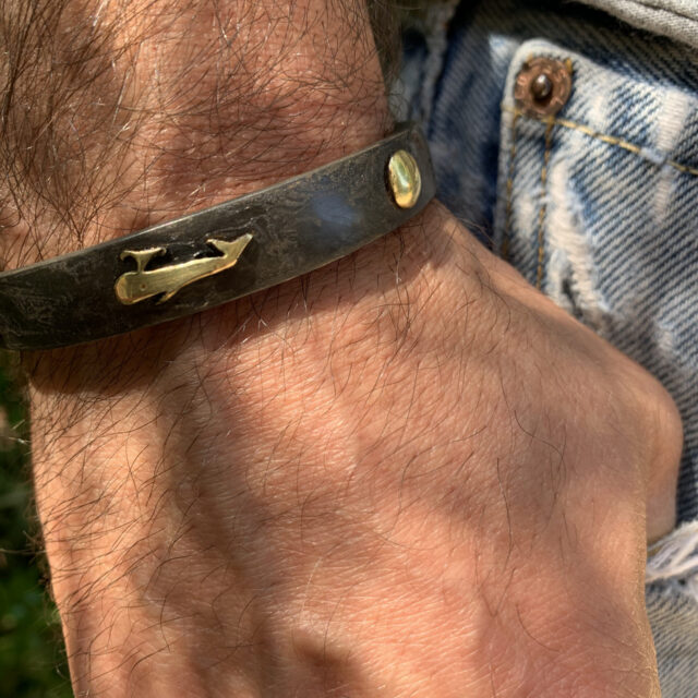 Whale and Bead Steel Bangle