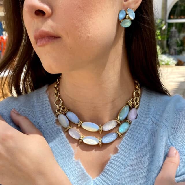 Beaded Circle Links with Dual Layered Oval Stones