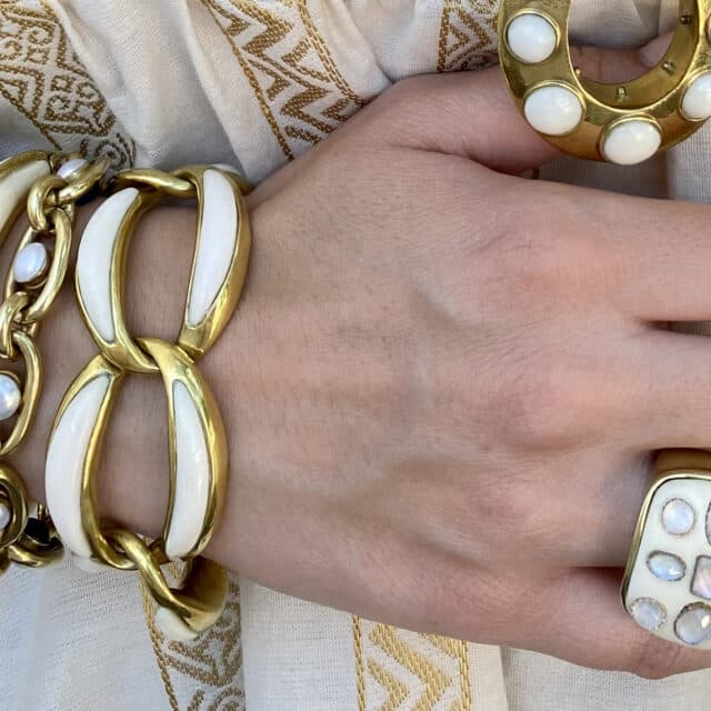 Bone Long LInk Bracelet w/ Bezel