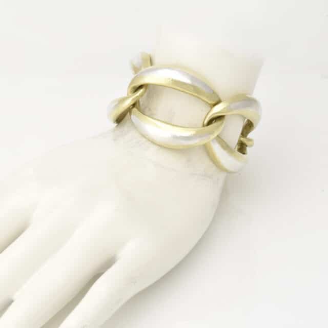 Two Tone Large Link Chain Bracelet with Silver Top