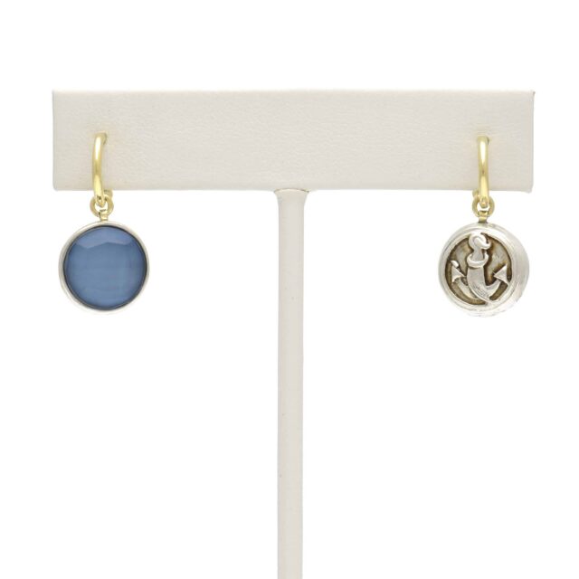 Silver Anchor Reversible Dark Blue Stone Drop on Hoop Top