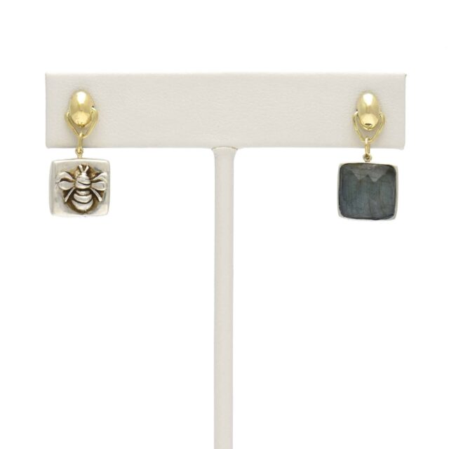 Silver Bee Square Reversible Labradorite Stone Drop on Pod Top