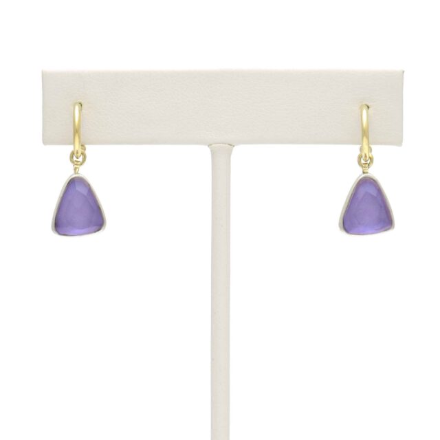 Soft Silver Triangle Reversible Lavender Stone Drop on Hoop Top