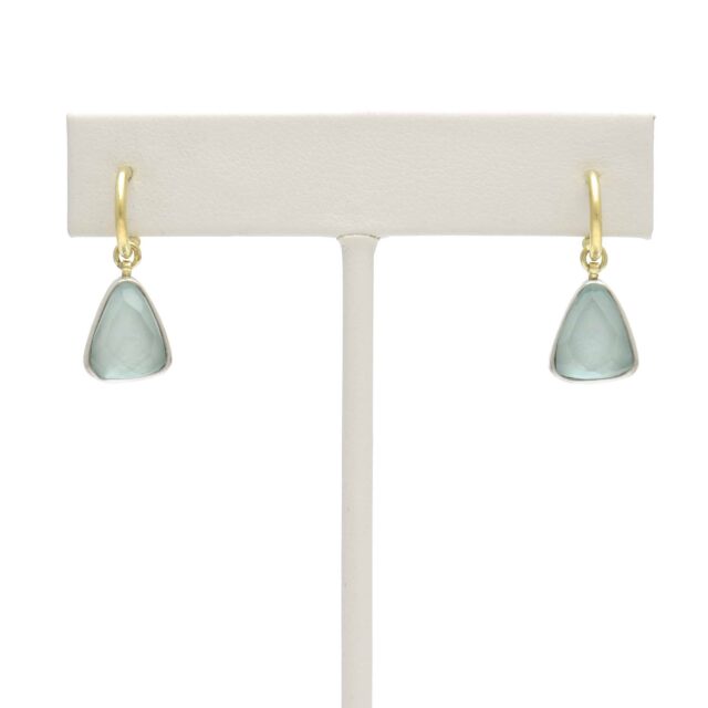 Soft Silver Triangle Reversible Teal Stone Drop on Hoop Top