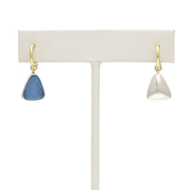 Soft Silver Triangle Reversible Dark Blue Stone Drop on Hoop Top
