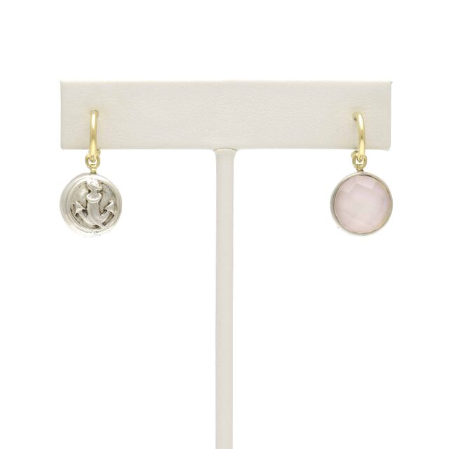 Silver Anchor Reversible Pink Stone Drop on Hoop Top