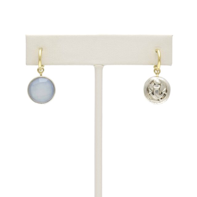 Silver Anchor Reversible Light Blue Stone Drop on Hoop Top