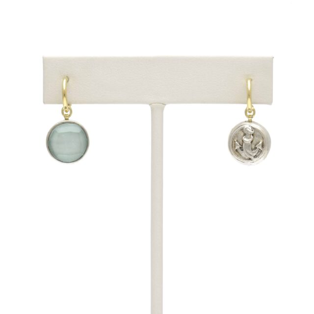 Silver Anchor Reversible Light Blue Stone Drop on Hoop Top