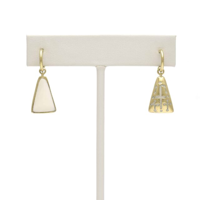Triangle Engraved Reversible Bone Drop on Hoop Top