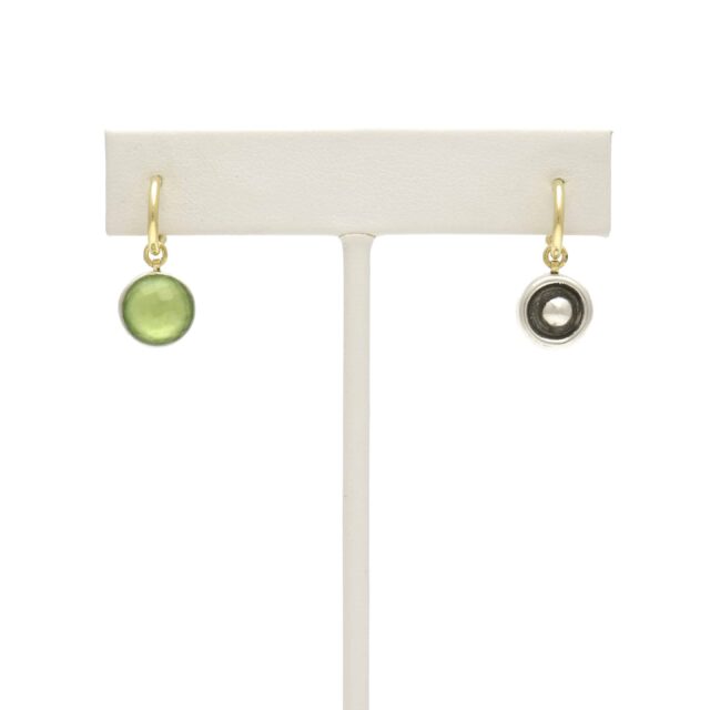 Silver Ball in Round Bezel Reversible Green Stone Drop on Hoop Top