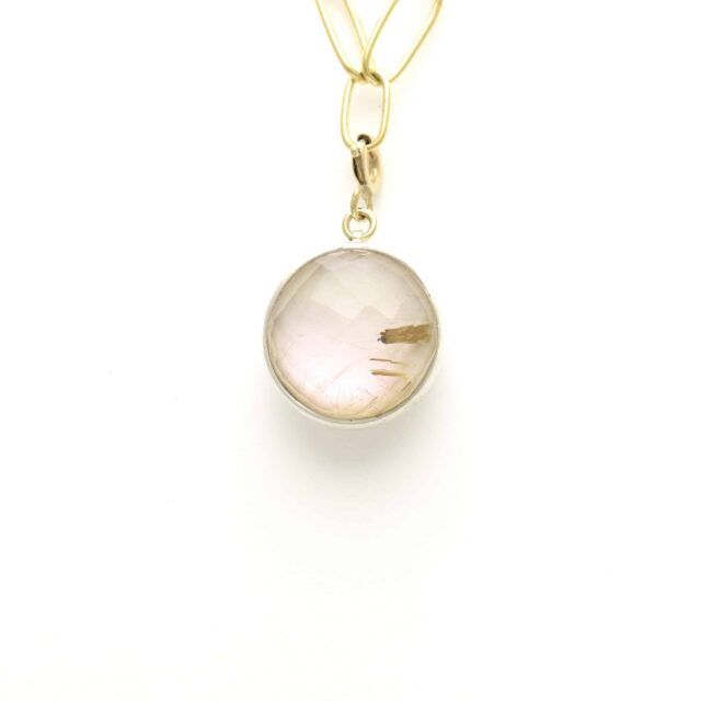Silver Moon and Star Reversible Rutilated Pink Stone