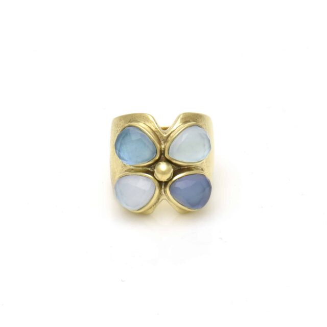 Four Stone Petal Ring with Center Ball