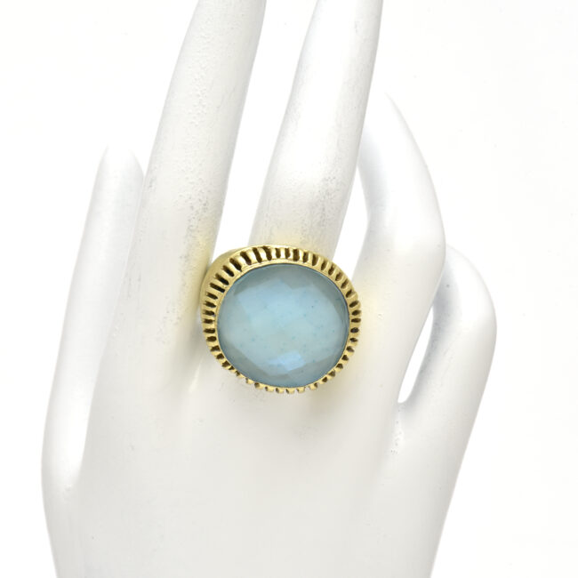 Large Stone Ring with Linear Ray Bezel