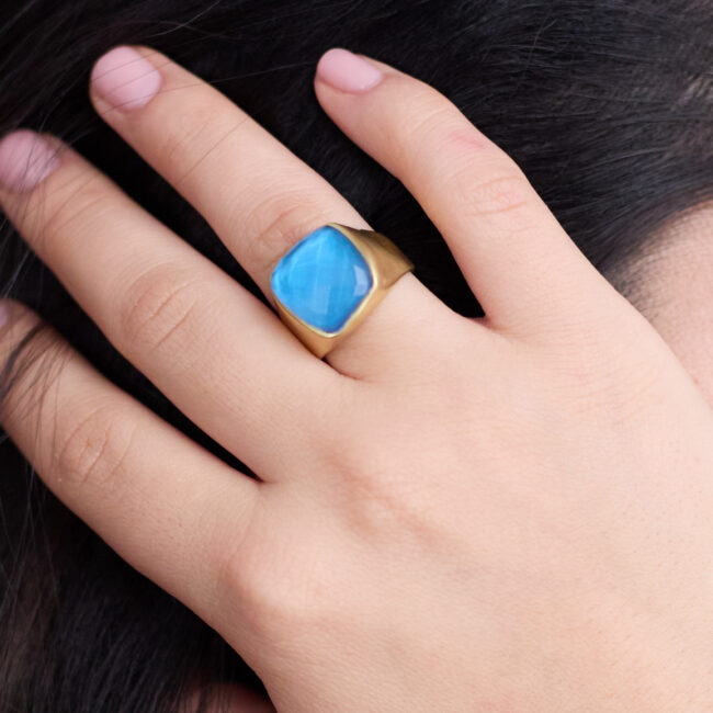 Blue Trapezoid Stone Ring