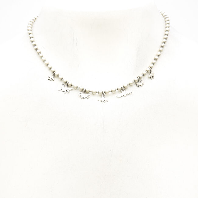 Ball Bead Necklace w/ Characters Silver Finish