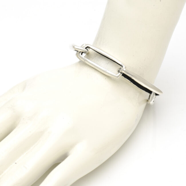 Large Rectangular Link Bracelet Silver Finish