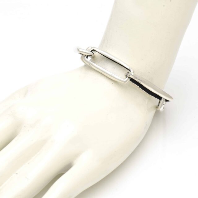Large Rectangular Link Bracelet Silver Finish
